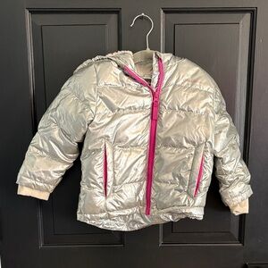 Eddie Bauer Kids Silver Puffer Jacket with Pink Accents